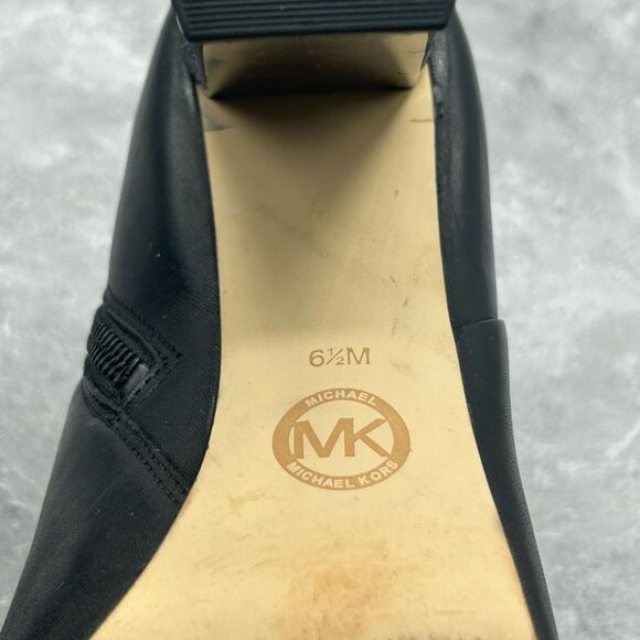 Michael Kors Paloma Black Bootie Boots Size 6.5 M Leather Block Heels Pointed - Picture 15 of 16
